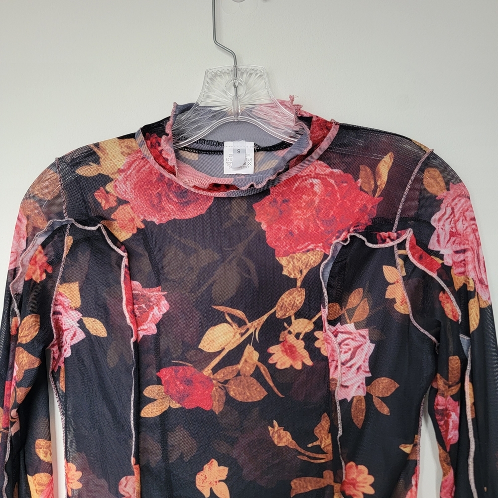 Y2K Mesh Fairy Grunge Boho Ruffle Long Sleeve Whimsygoth Top Size Small - Picture 2 of 6
